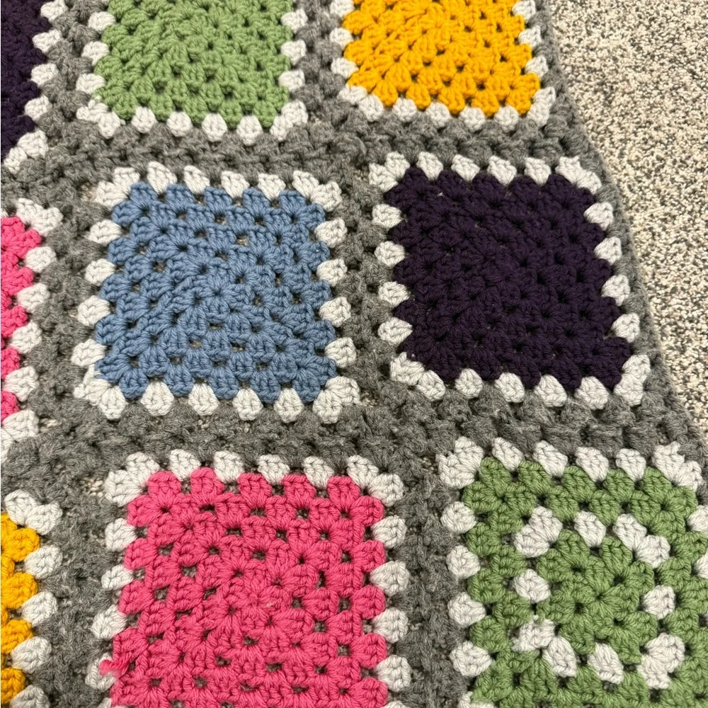 Colorful Handmade Granny Square Colorful Crochet Wrap Shawl Decorative Piece